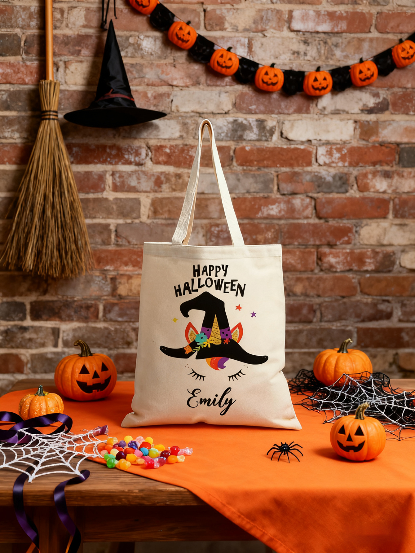 Halloween Witch Hat Personalized Canvas Candy Bag